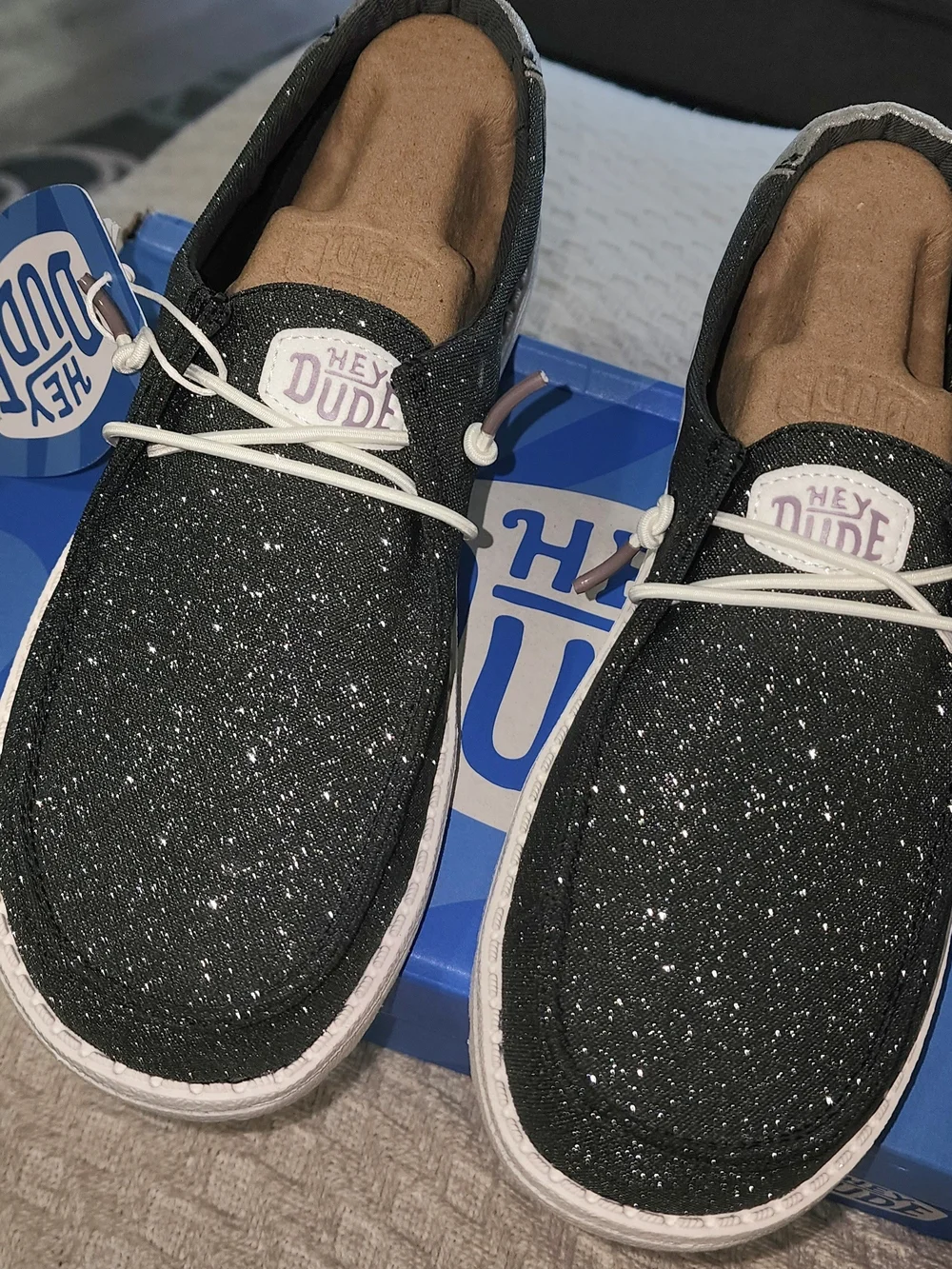 Hey Dude Wally Sparkle Slip-On Shoes - Black with White Speckle Sz 7 NIB - Picture 2 of 9
